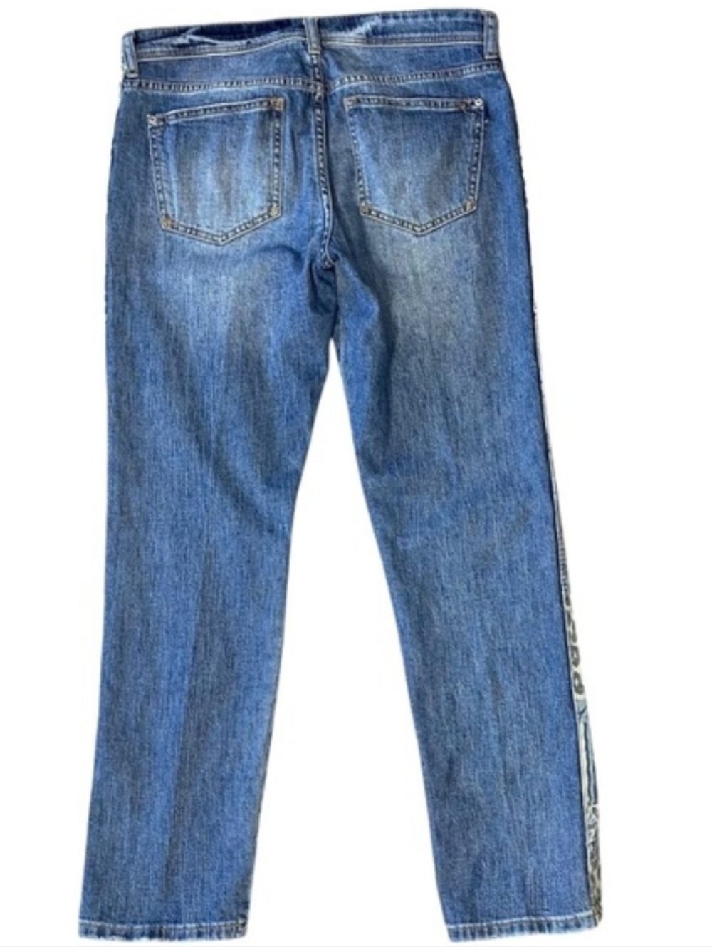 EUC Anthropologie Blue Straight-Leg Jeans with Embroidered Side Panel - Picture 4 of 6